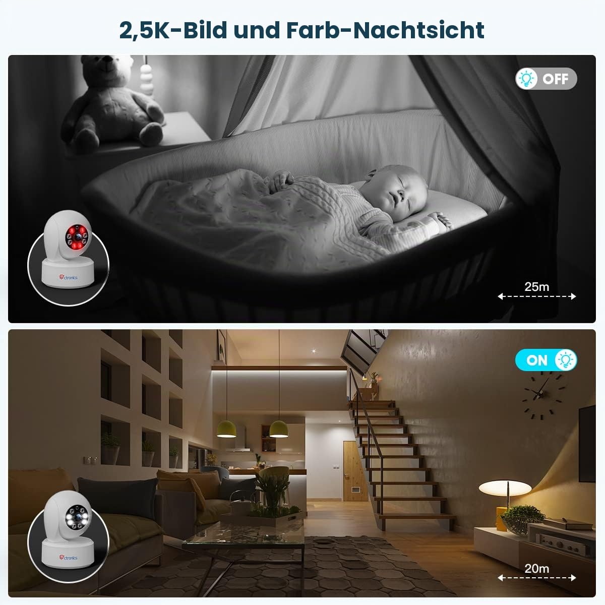 Ctronics 2,5K 4MP Überwachungskamera Innen, 2,4/5GHz WLAN Kamera Indoor mit Farb-Nachtsicht, PTZ 355°/ 120°, Bewegungserkennung & Personenerkennung & Auto Tracking, 2-Wege Audio,Bluetooth/Cloud, 4PCS