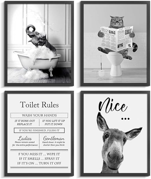 Funny Raccoon Bathroom Wall Art - Unframed 8x10" Black & White Canvas Print - Modern Bathroom Decor