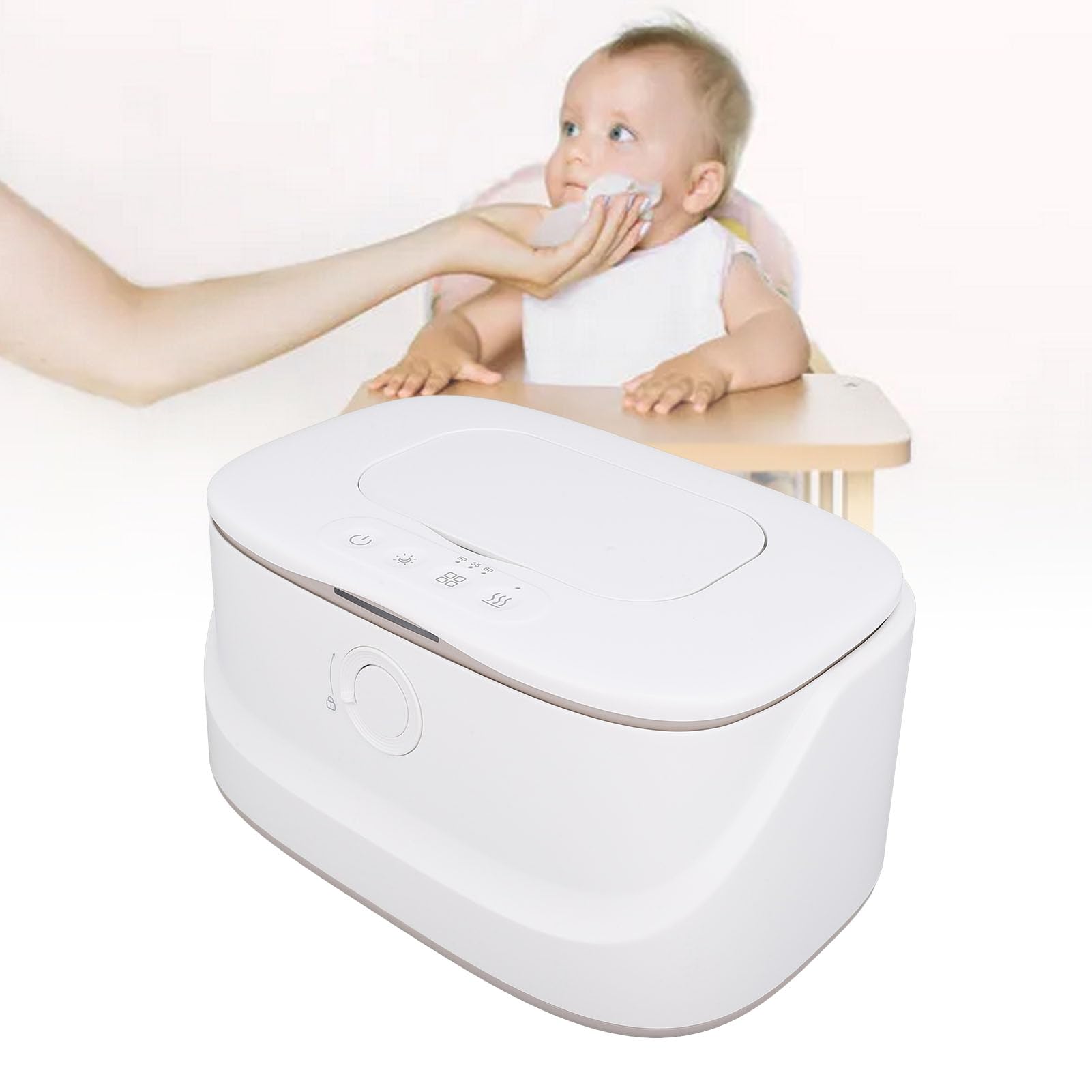 Réchauffeur de Lingettes pour bébé, Distributeur Chauffant de Lingettes Humides à Température Réglable de Grande capacité avec Veilleuse pour la sécurité et le Confort de bébé (WHITE)