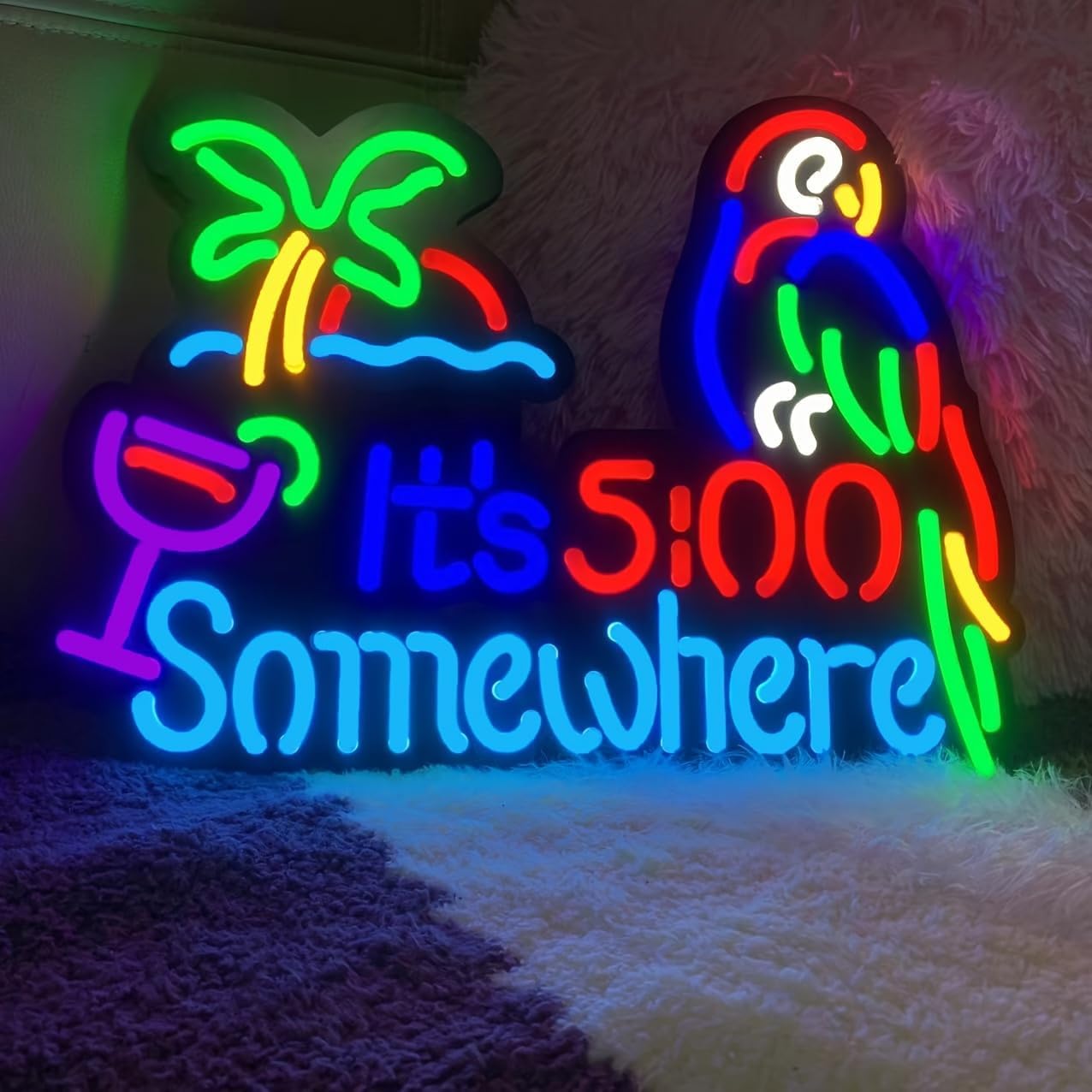 LDGJ Its 5 o'clock somewhere neon sign decor Parrot Custom Customized Home Beer Bar Pub Recreation Game Room Name Lights led Wall Party Birthday Bedroom Bedside Table wall Sun Beach Palm Tree Decoration man cave gift for men - Image 3