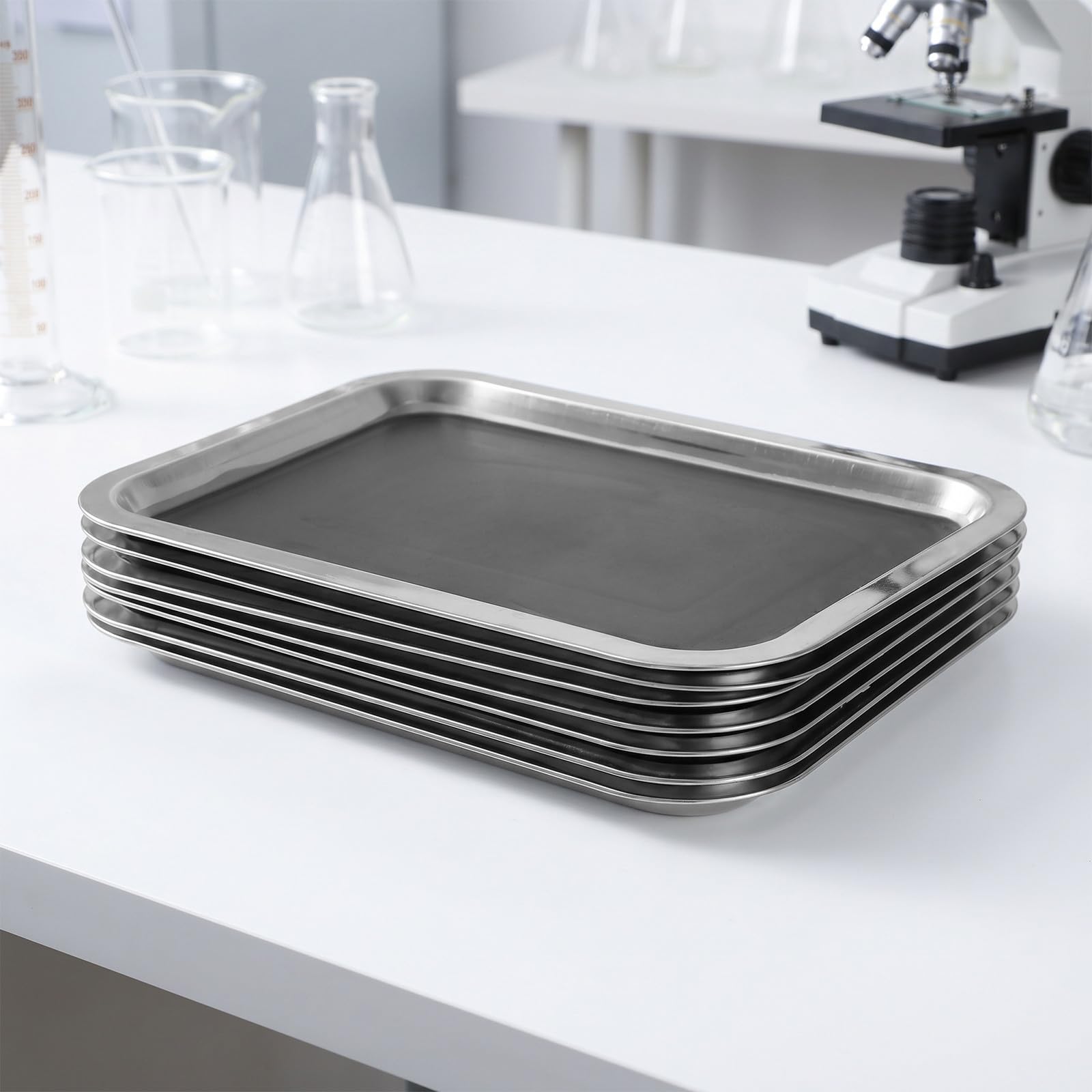 6-teiliges Präparierschalen-Set mit Wachs – 10 x 7 Zoll (ca. 25 x 18 cm) große Präparierschale aus Edelstahl – Wiederverwendbare Experimentierschalen für Biologie-Laborpraktika für
