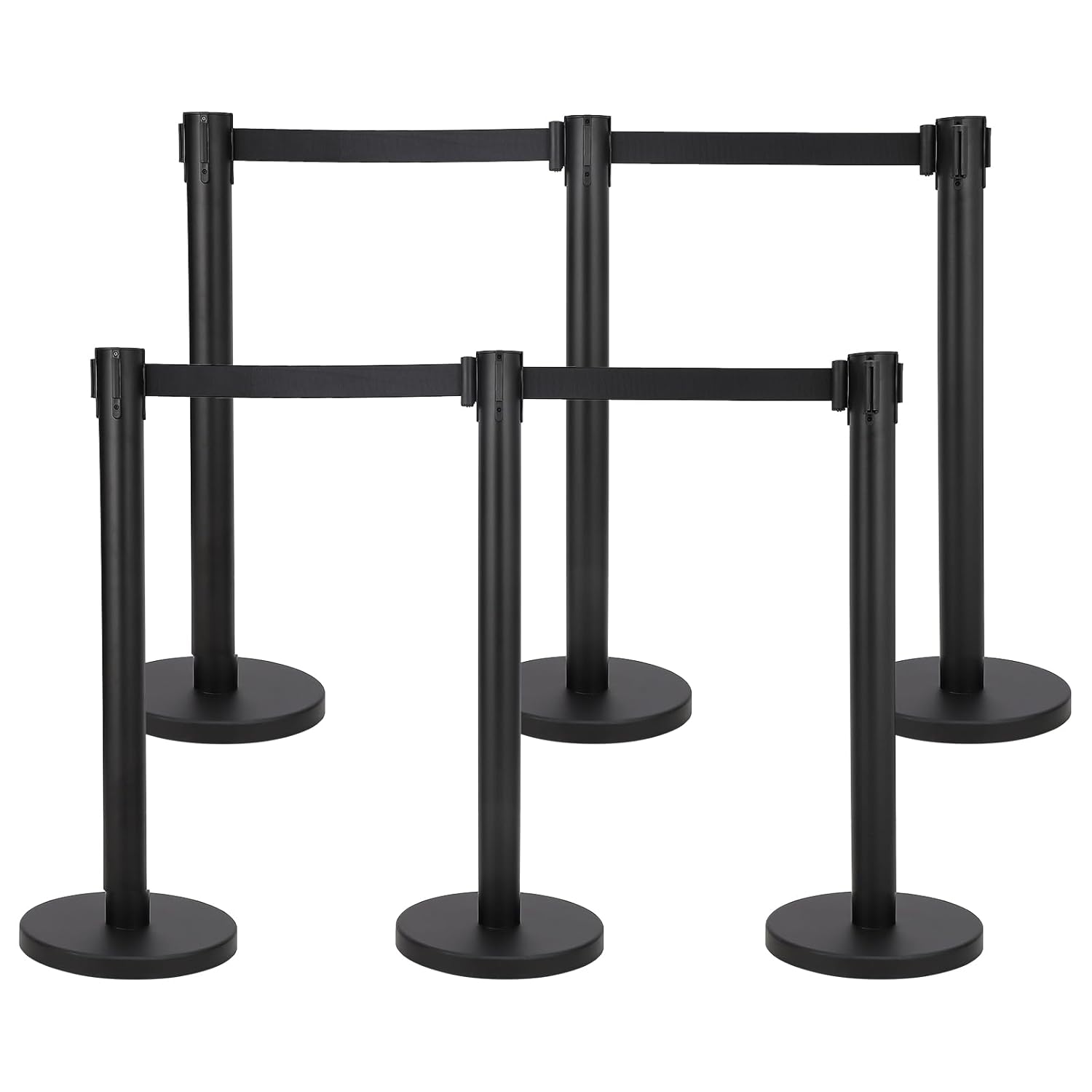 Crowd Control Stanchion with 6.5FT Retractable Belt Stanchion Set, Heavy Duty Premium Steel, Easy Assembly, Black, 6-Pack