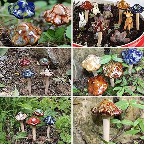 Tinton Life 8Pcs Ceramic Garden Mushrooms, Fairy Lawn Ornament Patio Flowerpot Decorative Plants Stakes Accessories #TOP6
