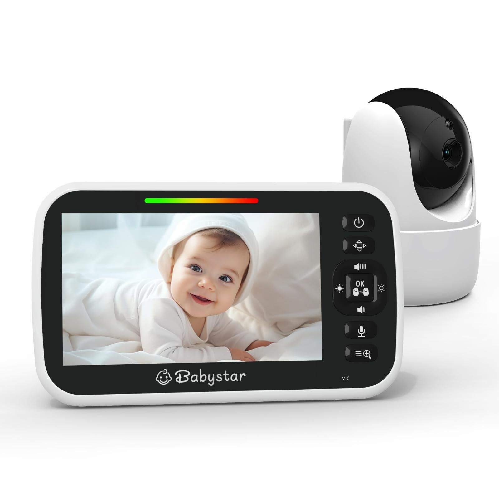 Babystar Baby Monitor with Camera and Night Vision, 5" LCD Screen, Remote Pan/Tilt/Zoom, Infrared Night Vision, Two-way Audio, Up to 300m Range,Temperature Monitoring, Lullabies