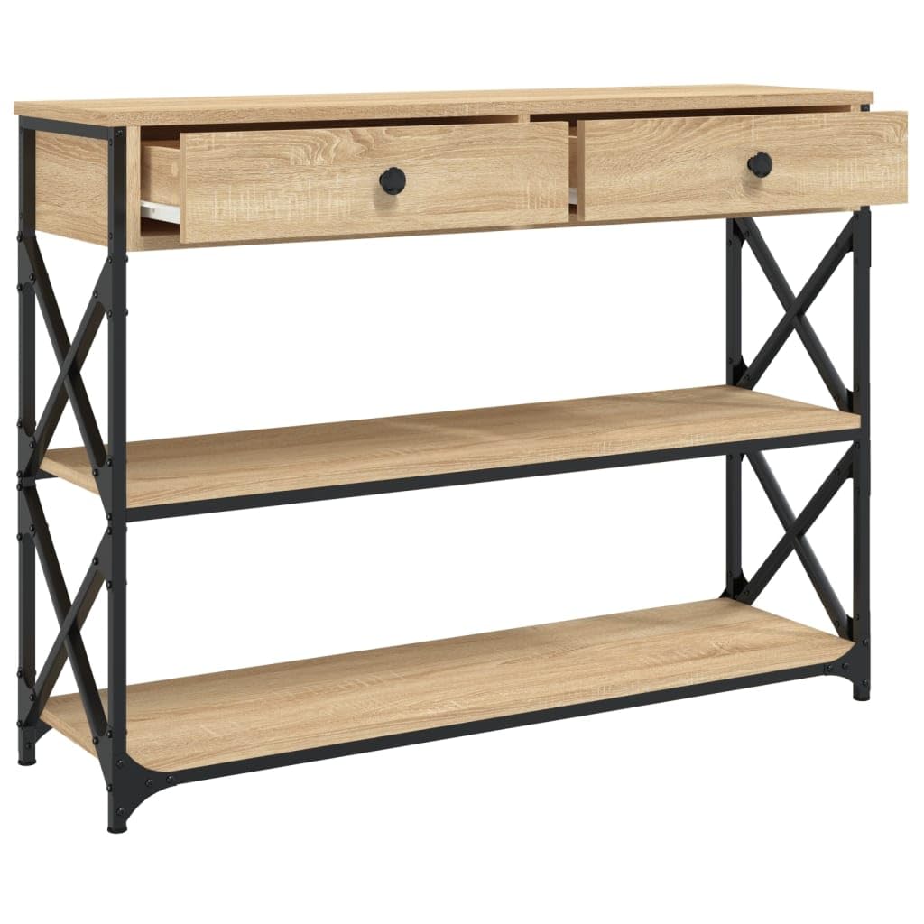 Stolik konsolowy dąb Sonoma 100 x 28 x 75 cm, materiał drewnopochodny z metalową ramą, regulowane nogi, stabilny stół do przedpokoju z miejscem do przechowywania do salonu, przedpokoju