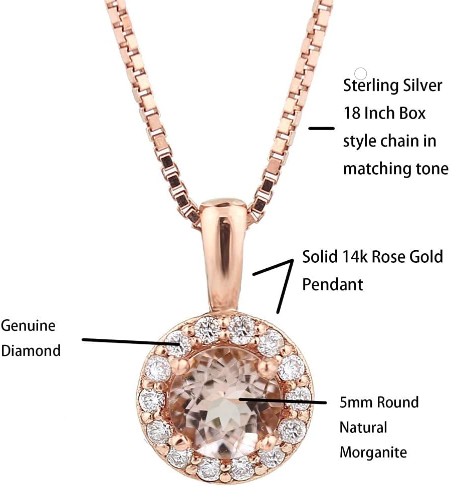 14 Karat Rose Gold Round Shape 3/4 CT Natural Morganite & Diamond Pendant - Image 5