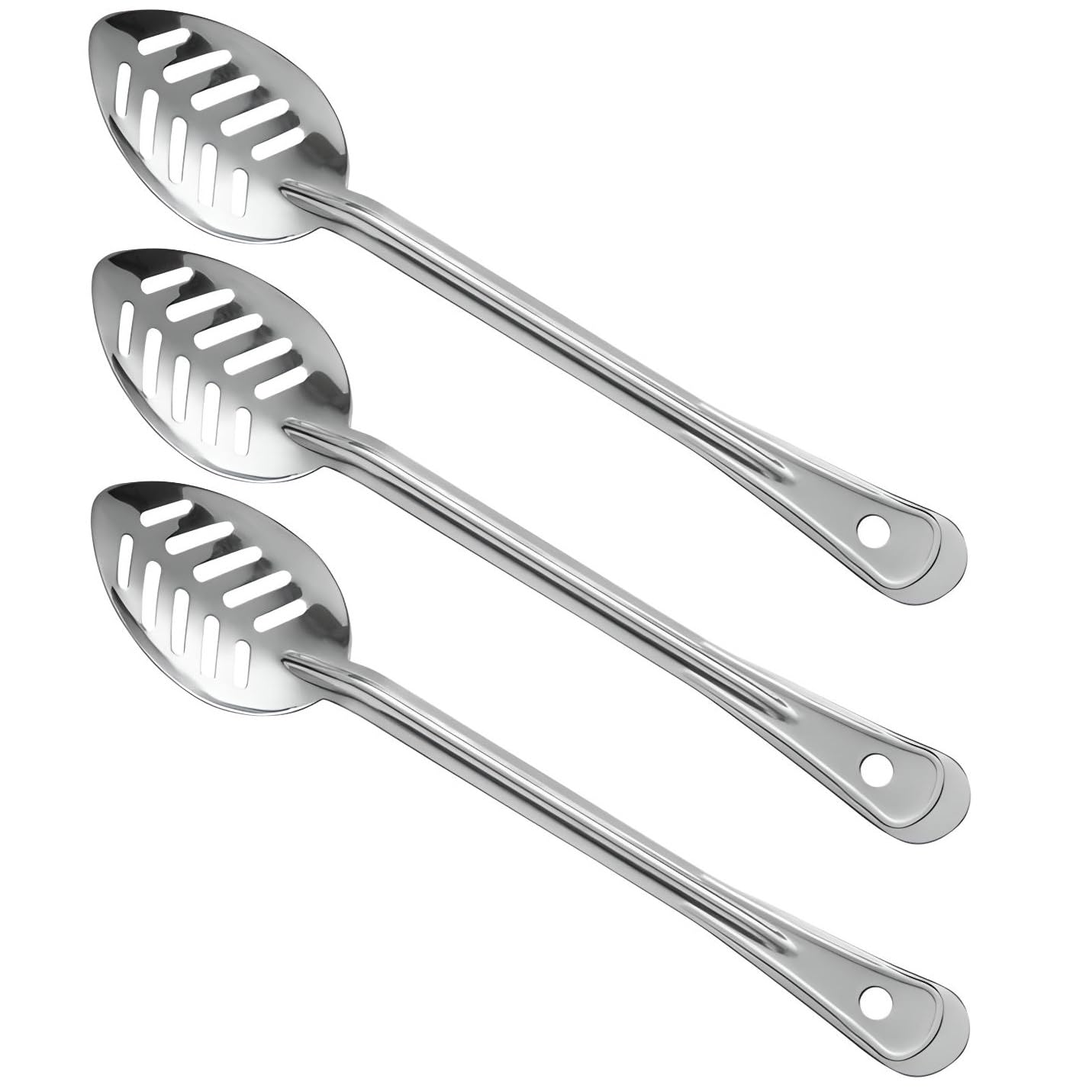 OCS Parts Professional Series Set of 3 Slotted Basting Spoon | 13-Inch | Stainless Steel Stirring and Basting Spoons for Home and Commercial Kitchens | Perfectly Drains Liquid and Sauces