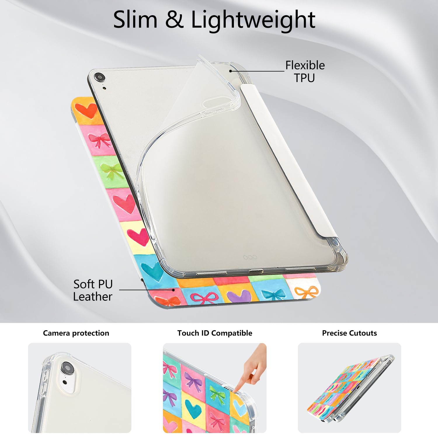 Joli motif de grille pour iPad (A16) 11e génération, étui 11" 2025/10e génération 10,9" 2022, mise en veille/réveil automatique en TPU avec porte-crayon