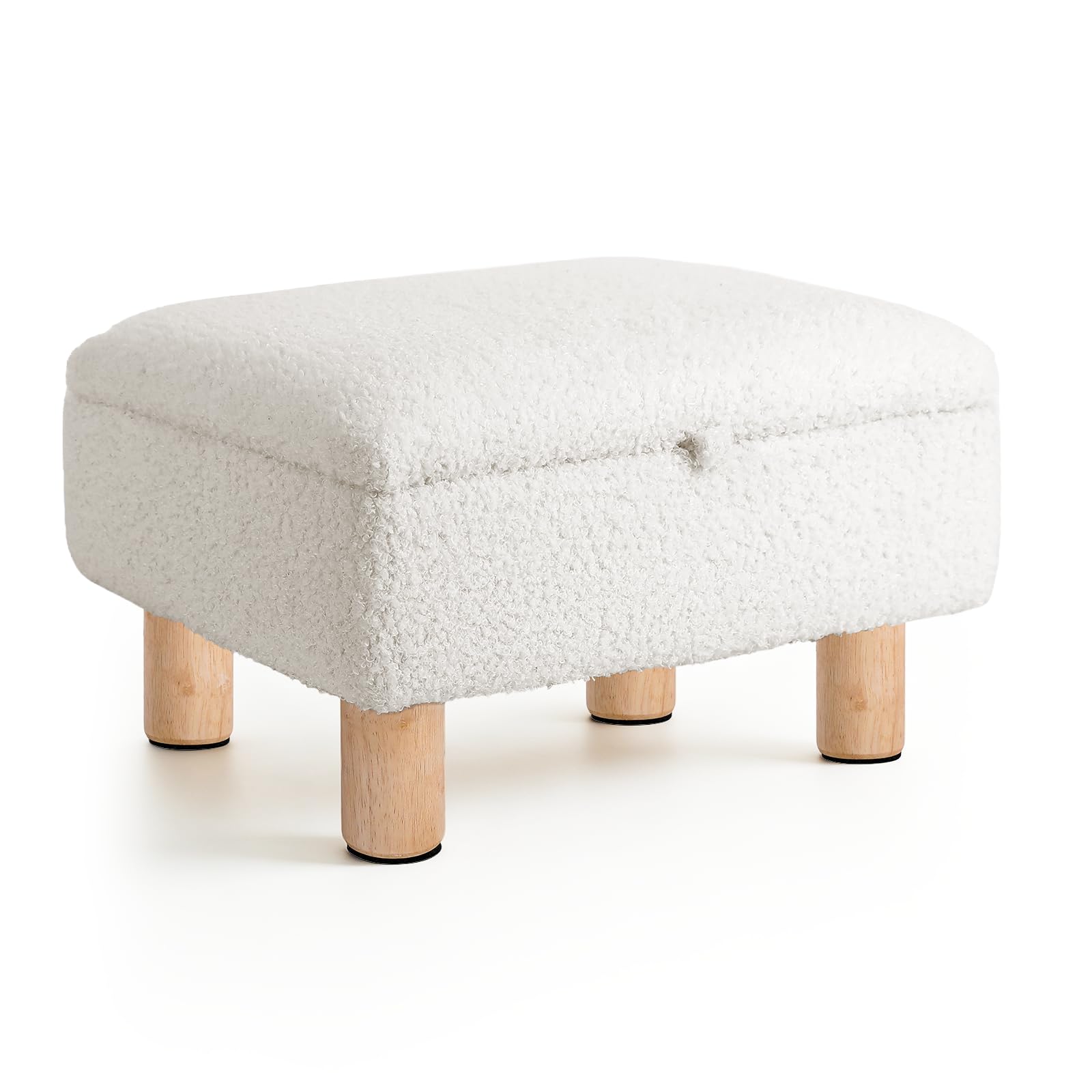 Dayacoco Footstool with Storage - Faux Teddy Fur Foot Stool Ottoman