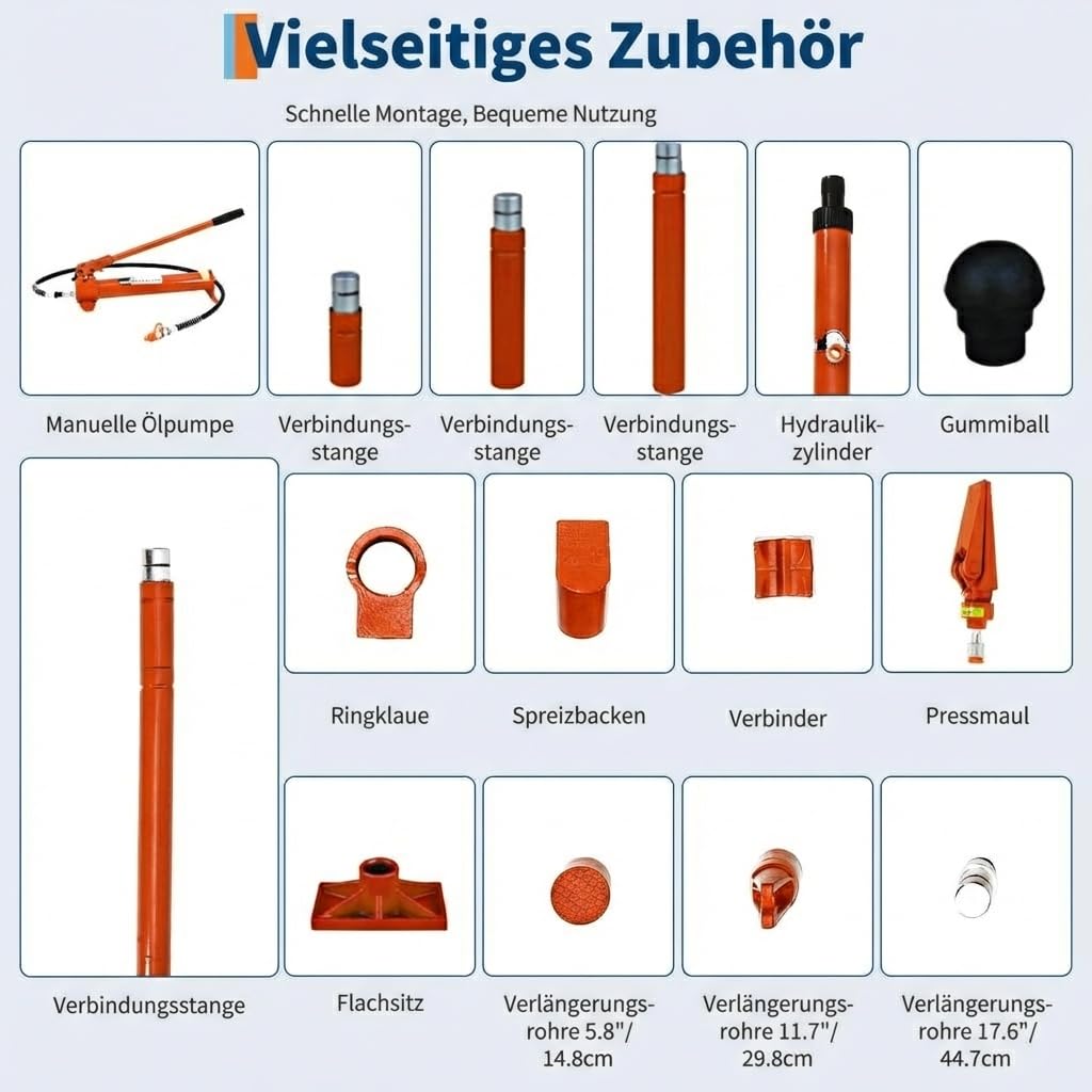 12 Tonnen Hydraulikzylinder Porta Power Set – Karosserie Richtwerkzeug Mit 1,4 m Ölschlauch & Transportkoffer – Hydraulikheber Set Für Werkstatt, KFZ, Landwirtschaft & Schwere Maschinen, Orange