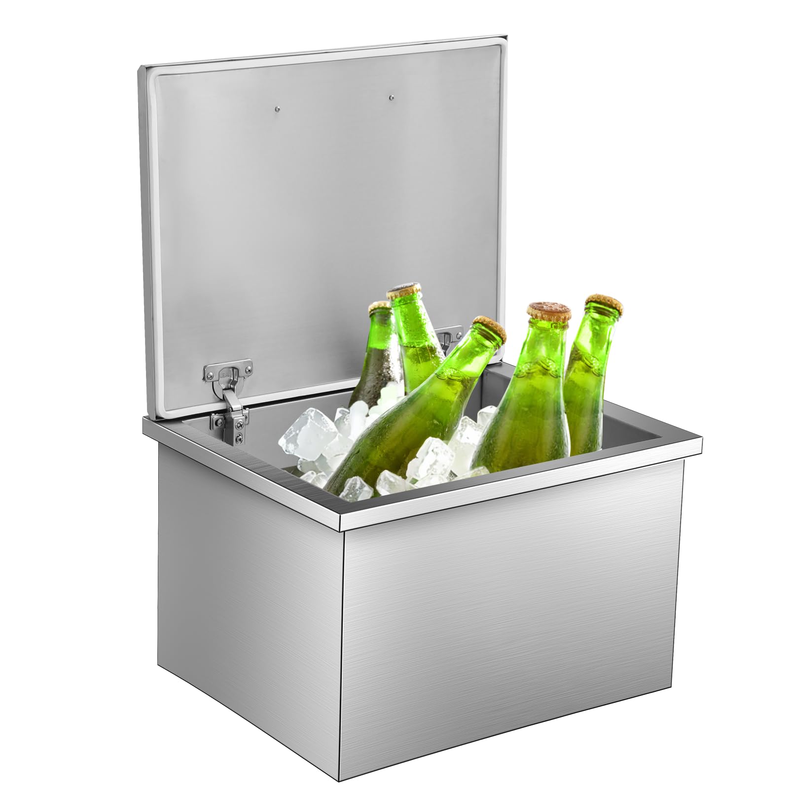 Garvee 304 Edelstahl Einbau-Eisbehälter | Doppelwandig PU-Isoliert Mit Klappdeckel & Ablaufstopfen | Drop-in Getränkekühler Für Wein Bier Outdoor-Küche Garten BBQ | Größen in Inch |