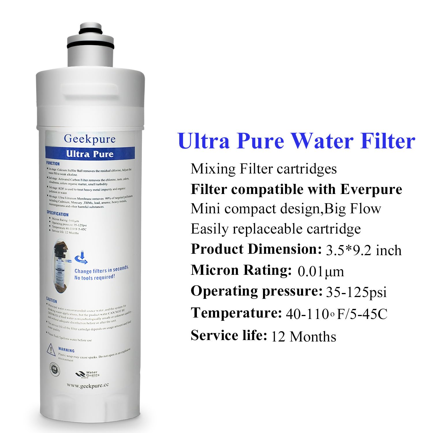 Geekpure Filtro di ricambio per sistema di filtrazione dell'acqua a 4 stadi ultra puri sotto lavello