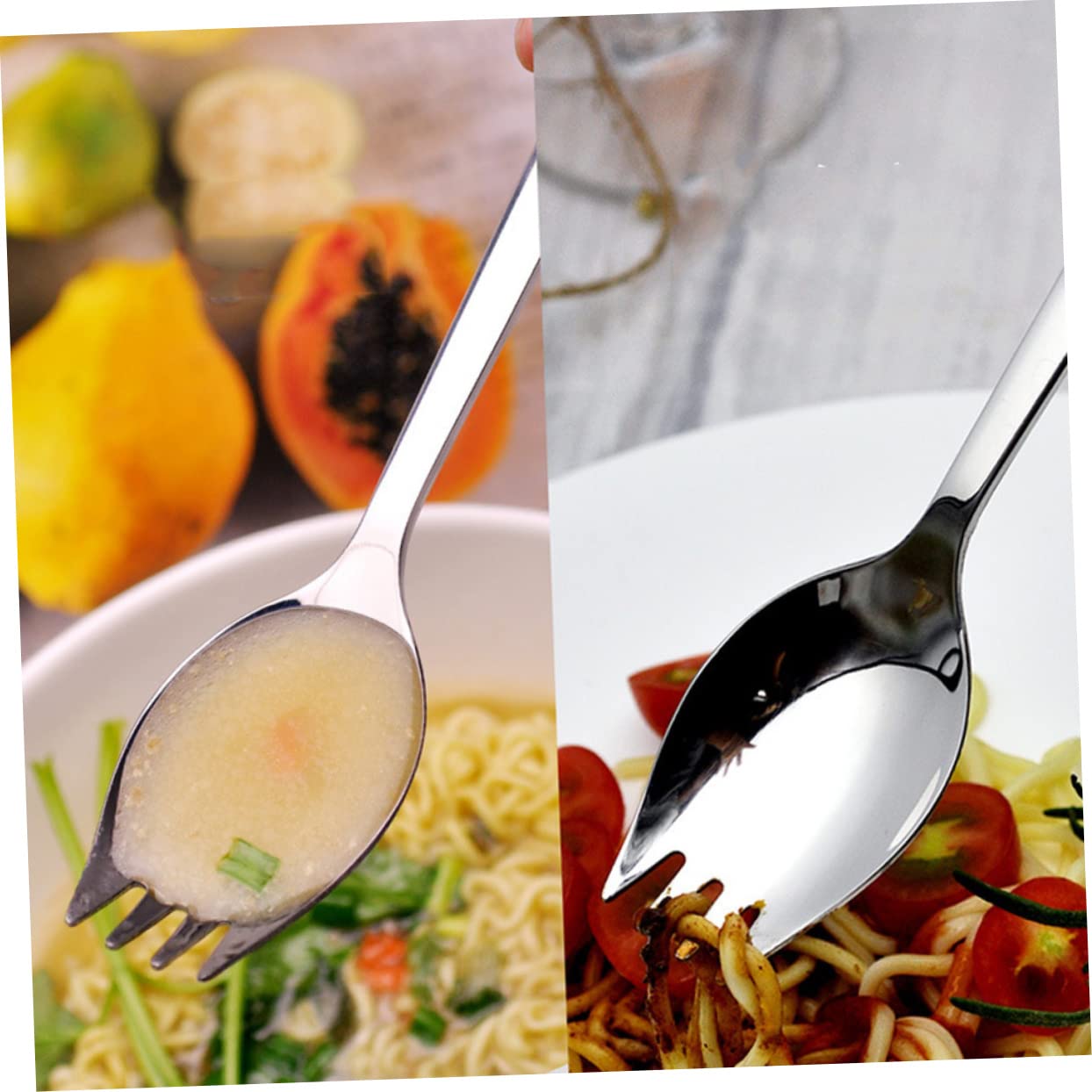 CIYODO Heavy Silverware Salad Serving Spoon Stainless Steel Long Handle Spork Kitchen Utensil 304 Steel Easy Clean
