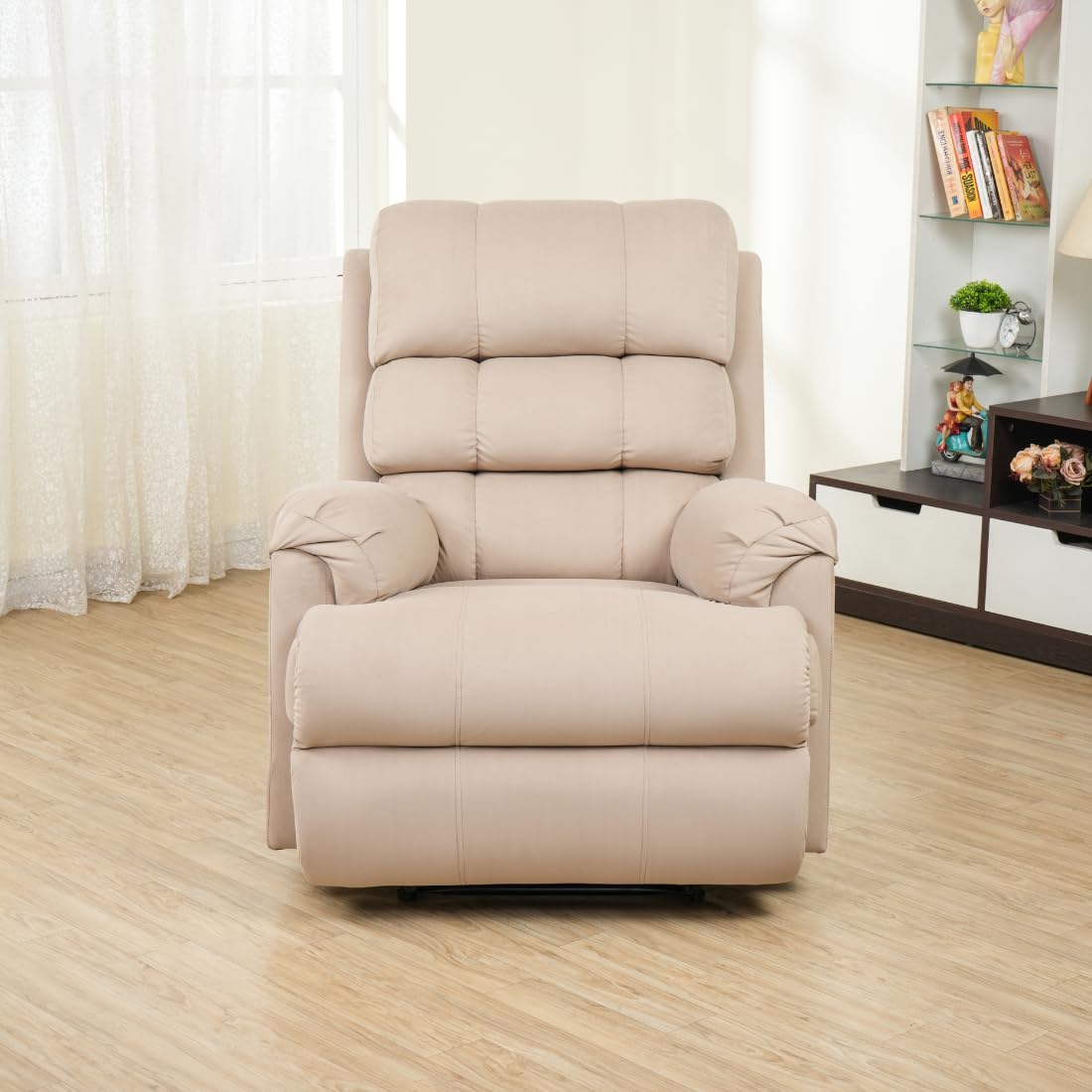 SOLIS ROYALE- THE DESIRED COMFORT Ultra Premium Pen Marks Removal Fabric Recliner 1 Seater Sofa Chair | Hush Puffy Recliner Sofa USB Charging | Motorized Recliner Lounge Chairs (Cream)-image-18