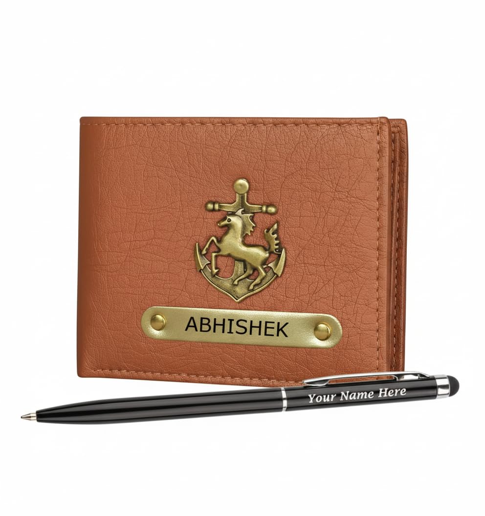 Personalized Leather Wallet for Men | Leather Passport Cover Holder for Men & Women | Customized Gifts with Name & Charm | Gift for Boys, Husband, Brother (Wallet, Jet Tan Wallet with Free Pen)