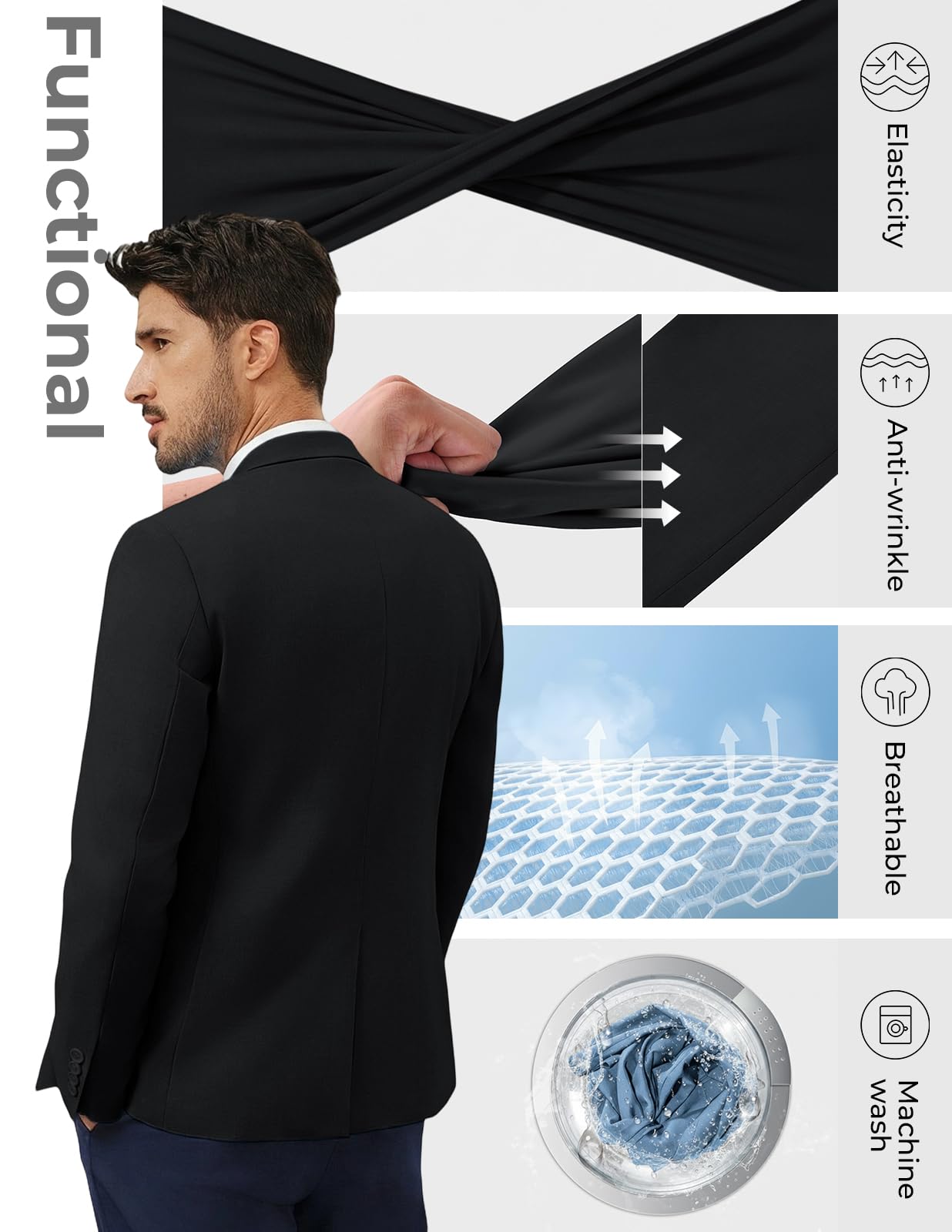 PJ PAUL JONES Herren Sakko Sportlich Modern Jersey Blazer Jackett Regular Fit 1 Knöpfe Anzugjacke Business Hochzeit