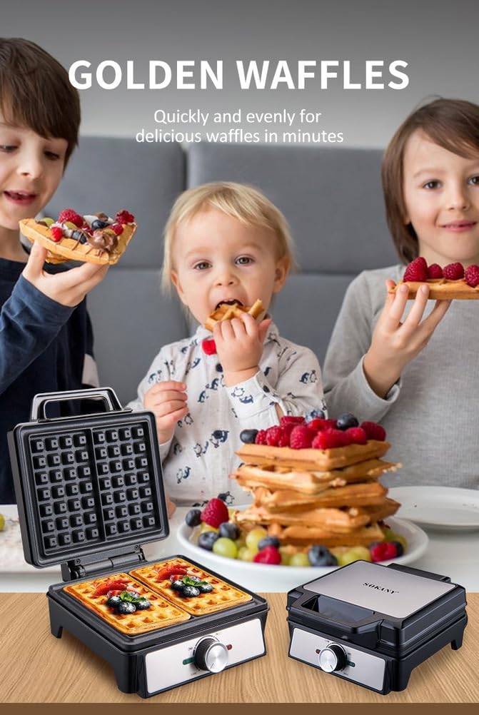 Waffles Maker Waffle Iron, 2 Belgian Square Waffle Maker, Belgian Waffle Maker Thick with Non-Stick Plate, Breakfast Waffle Machine Make Waffle in Minutes,