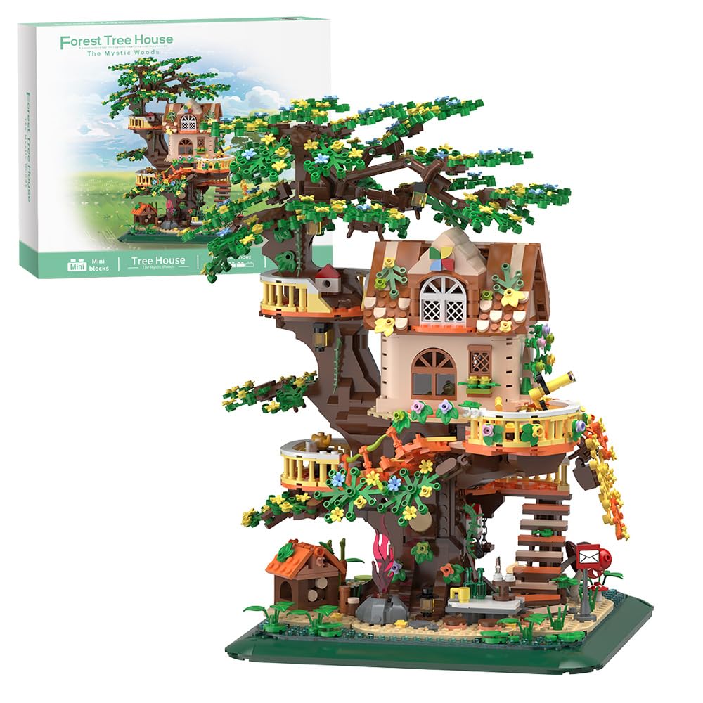 Forest Tree Building House Blocks Set with LED, Creative Toy for Adults Teen 14+, Mini Brick 2071pcs