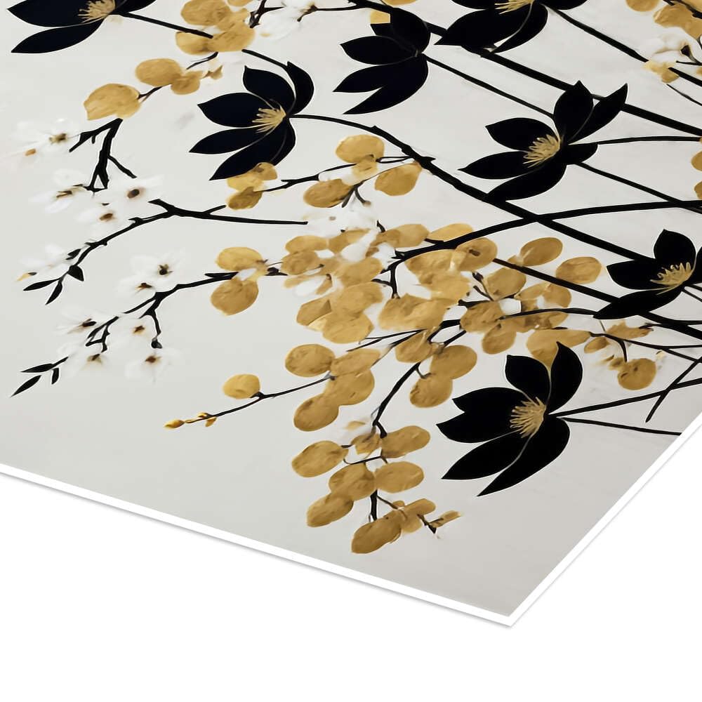 Black Flowers Plakat | 100 x 150 cm Mango Art Złoty Obrazy Dekoracja ścienna