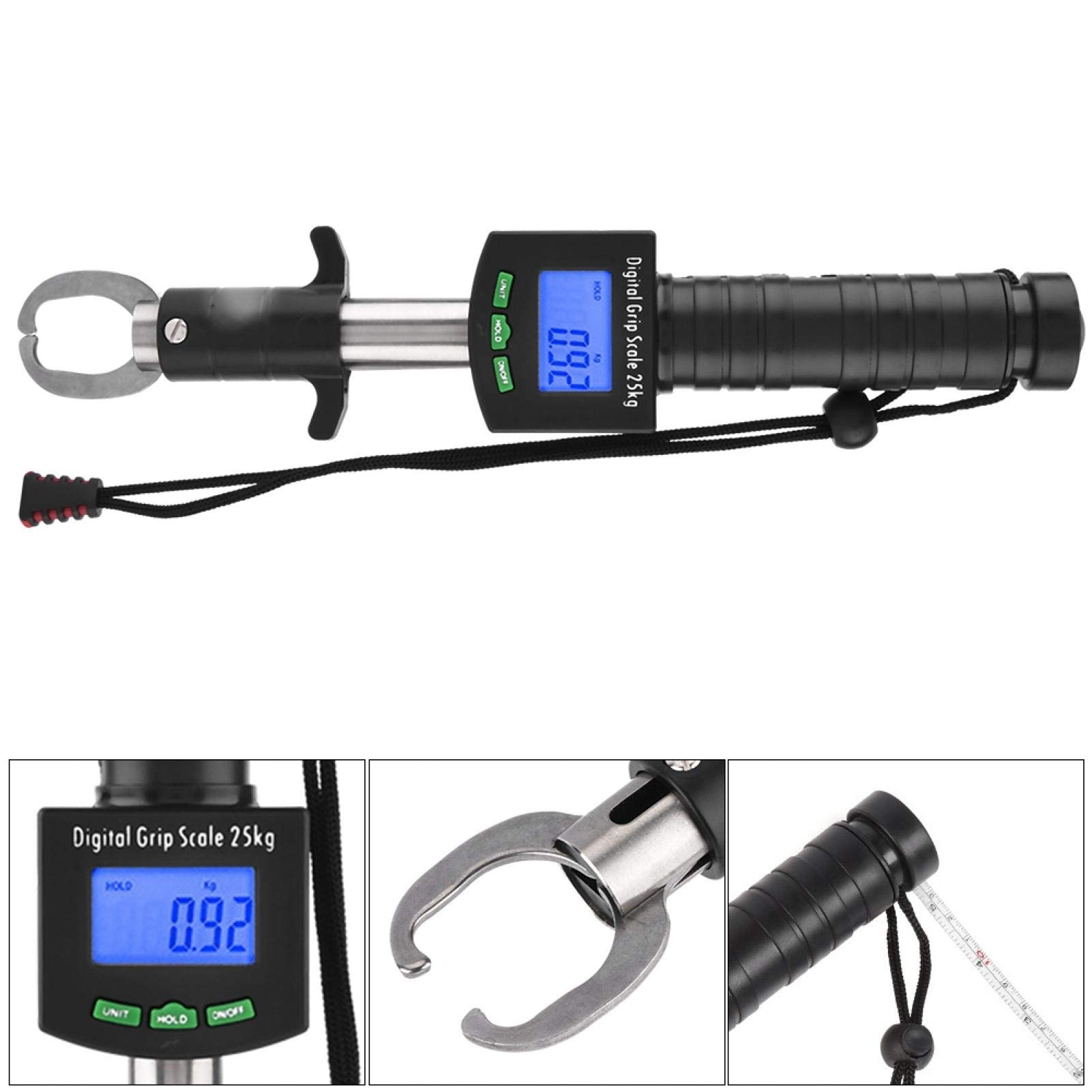 Báscula de pescado digital, soporte de agarre de labios de pescado con regla de cinta métrica de 1 M y báscula de peso de 25 kg/55 lb