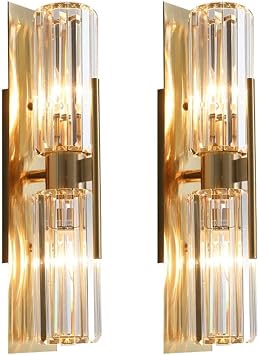 2 Pack Bedroom Wall Sconces 2-Light Up Or Down Gold Crystal Sconce Wall Lighting Wall Mount Light Creative Modern Wall Lamp for Bedside Living Room Hallway Vanity Wall Light