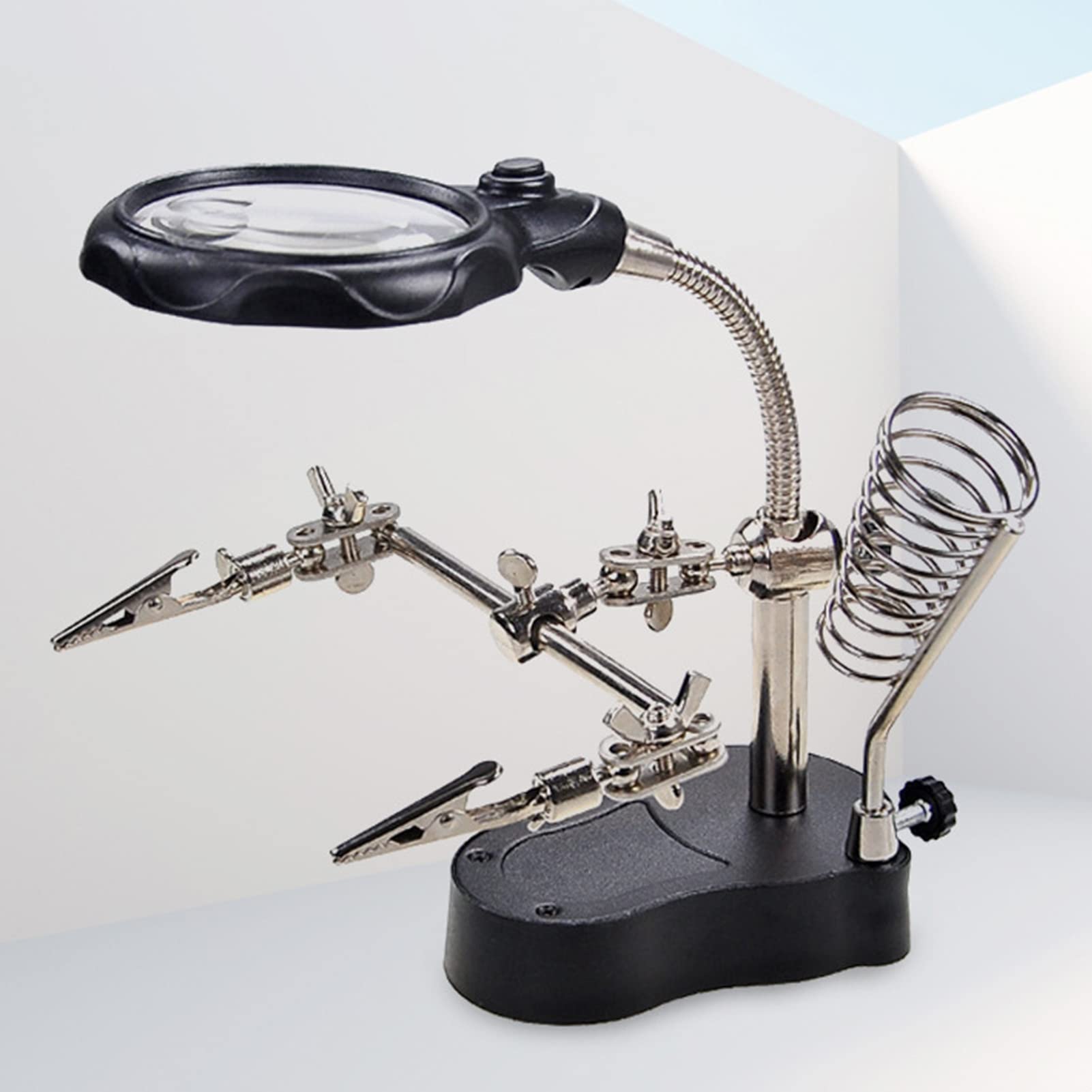 Ejoyous Magnifying Glass Soldering Station, Metal Base with 4X Acrylic Lens, Adjustable Clips for Detailed Electronics Repair and Crafting