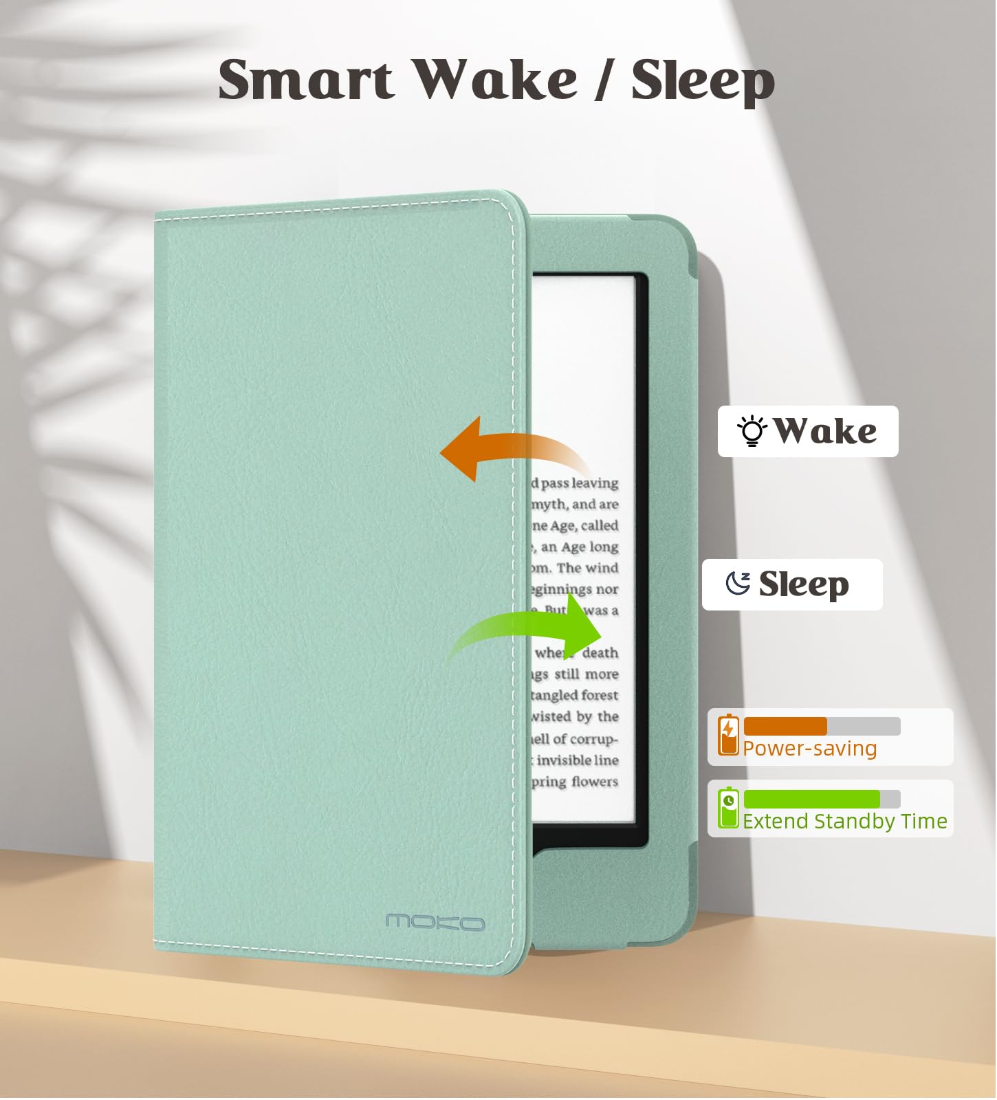MoKo Funda para 6" Nuevo Kindle (11ª Generación 2024/2022) & Versión Internacional, PU Estuche Soporte de Mano Niño Auto Sueño/Estela para Kindle 2024 6 Pulgadas Edición de Firma, Agave Verde