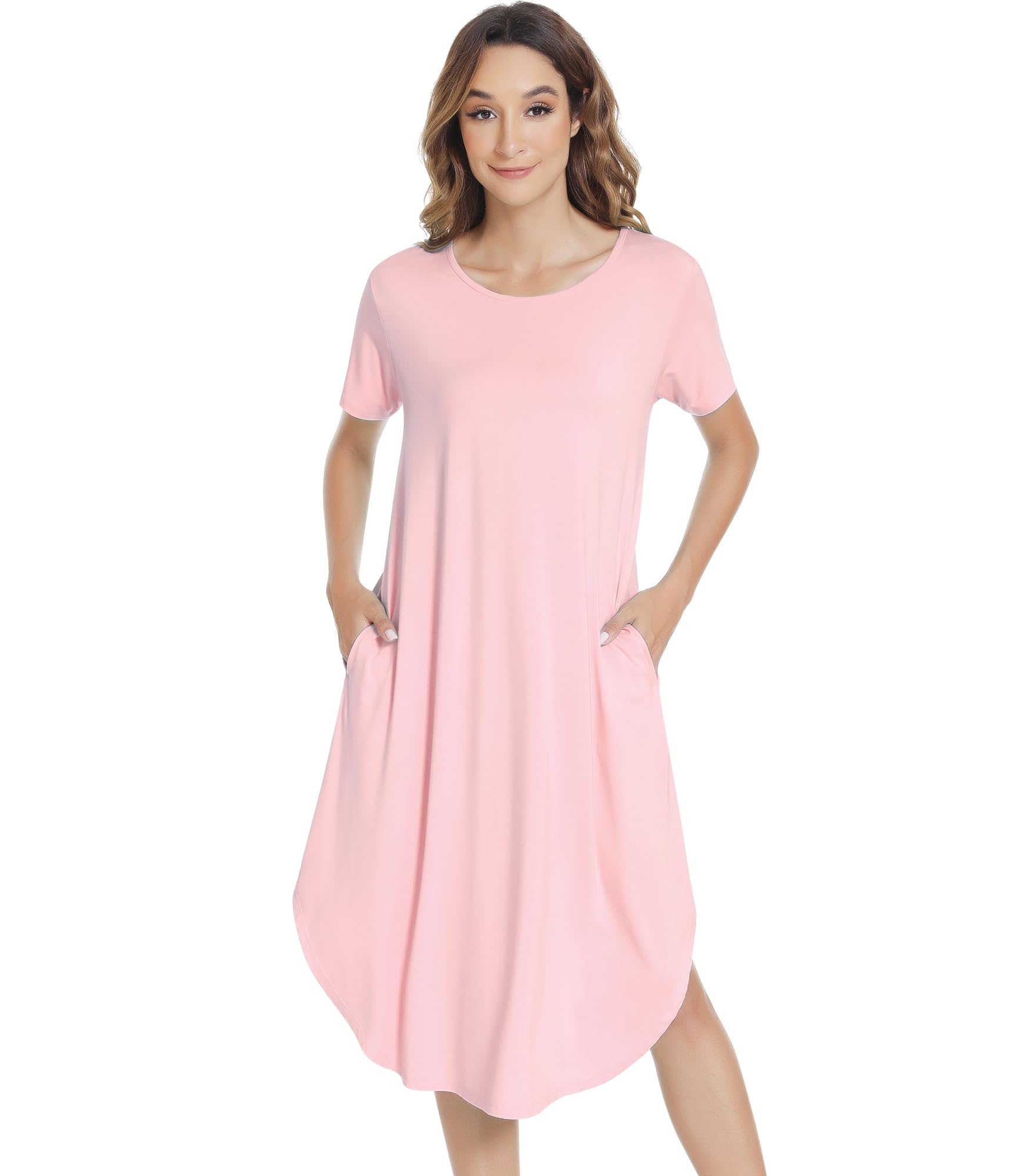 NACHILA Bamboo Viscose Nightgown for Women Short Sleeve Crew Neck Sleepwear | Cooling Bamboo Viscose Sleepwear, 4-Way Stretch, Shrink-Resistant, Soft Touch, Cozy Sleep Comfort