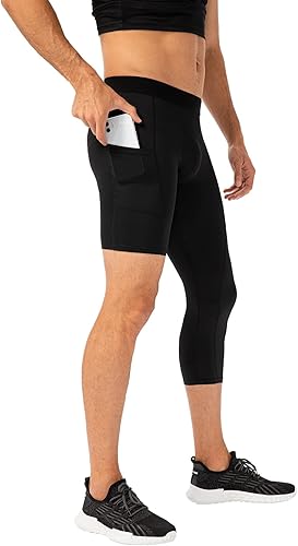 Miniatura 9 de Blaward Pantalones de compresión 34 de una pierna para hombre mallas de baloncesto atléticas para correr leggings deportivos de capa base capri para