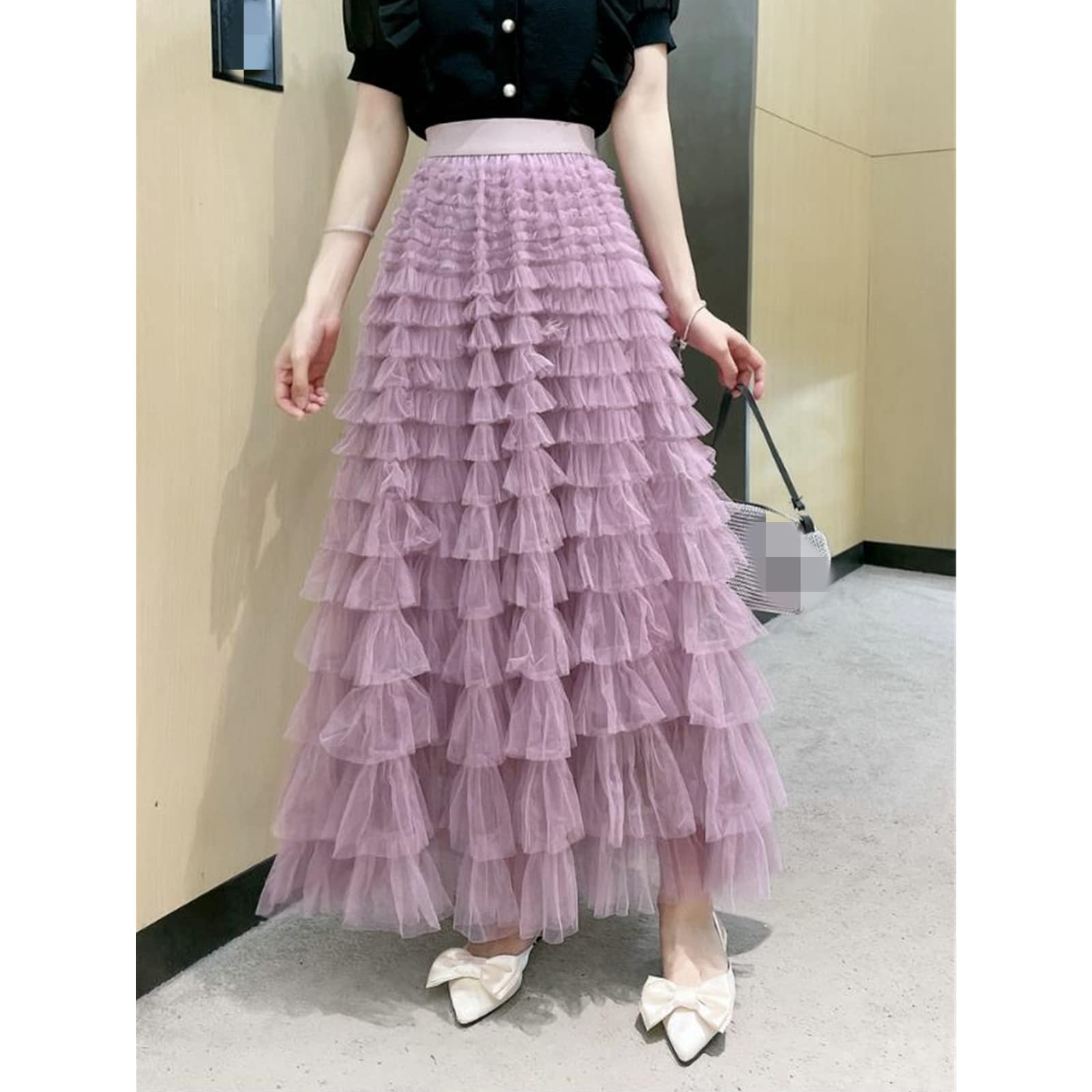 Gonna lunga in tulle femminile gonna gonna lunga da donna gonna lunga primavera estate nera rosa gonna a pieghe