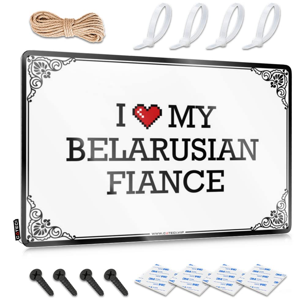 Tiki Bar Decor Accessory Funny Vintage Signs - I Love My Belarusian Fiance Classic Metal Wall Art Ready To Hang For Bar(20X30CM)
