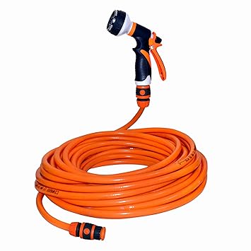 CINAGRO - Combo Pack Garden Hose Pipe with 8-Modes Nozzle Sprayer, Tap, Snap-in Connector, and Tap Adaptor for Watering Home Garden, Car Washing, Floor Cleaning & Pet Bathing (20 Meters)