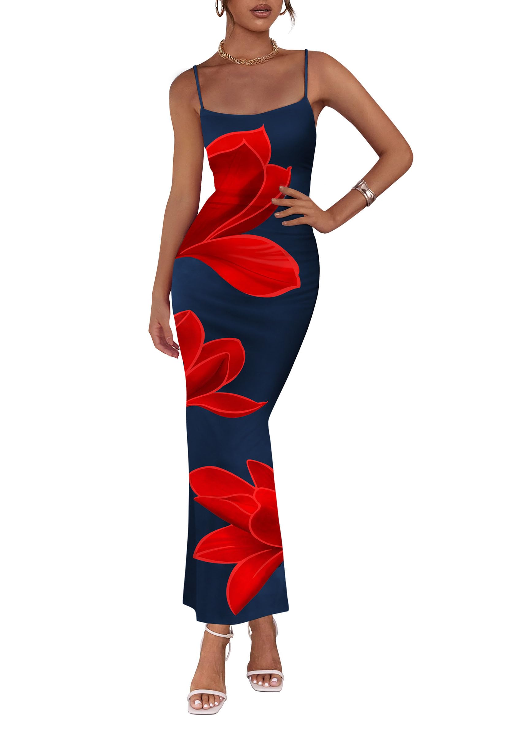 PRETTYGARDEN Womens Floral Maxi Dress Summer 2026 Sexy Spaghetti Strap Slip Bodycon Mesh Beach Vacation Dresses