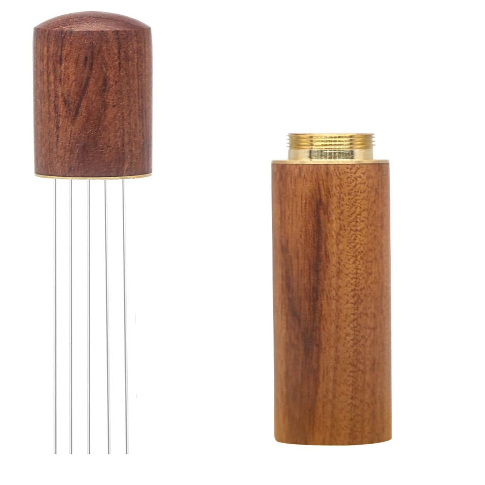 Nature Wood Handle Espresso Coffee Grounds Needle Distributor - Upgraded 5 Needles 0.3mm Espresso Stirrer with Stand