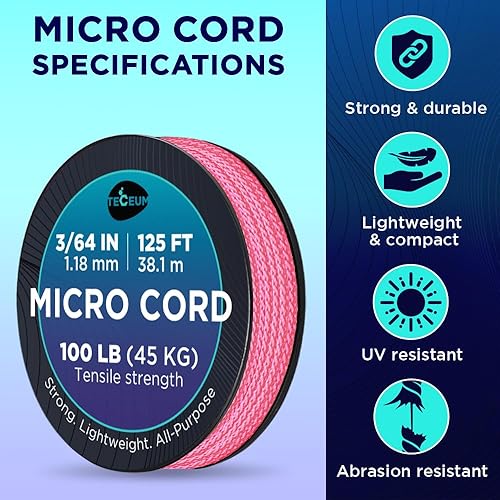 Miniatura 33 de TECEUM Micro Paracord – 0.046 in x 125 pies – Micro cable de utilidad – Cuerda de paracaídas trenzada fina – Lo mejor para manualidades, proyectos