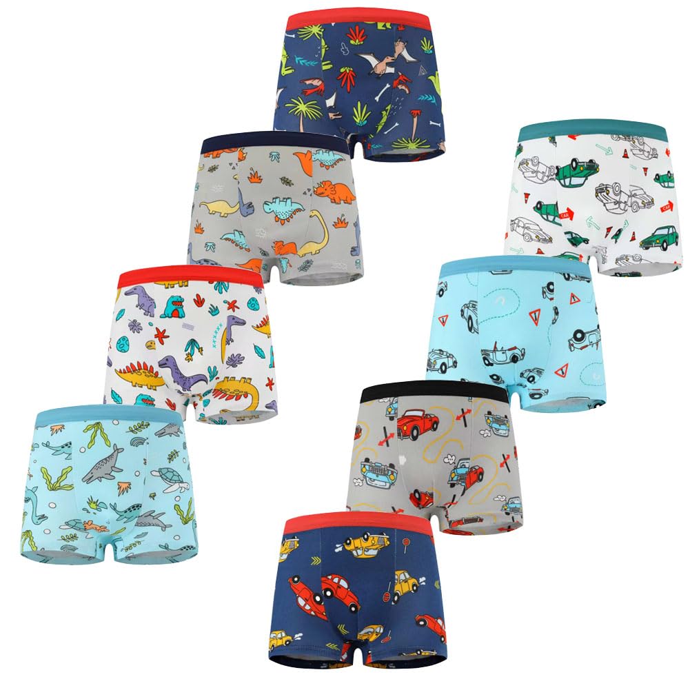 Fedmois Boys Animals And Dinosaurs Knickers Cotton Boxer Briefs Underpants Underwear (Pack Of 8), 7-9 Years
