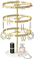 Gghenda 3-Tier Gold Metal Earring Organizer - 360° Rotating Stand with 126 Holes, T-Shape Display Rack