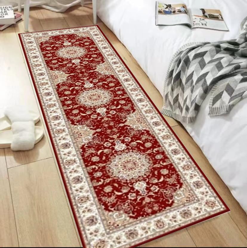 Tapis de chevet fleurs rouge 60x180cm abstrait poil court