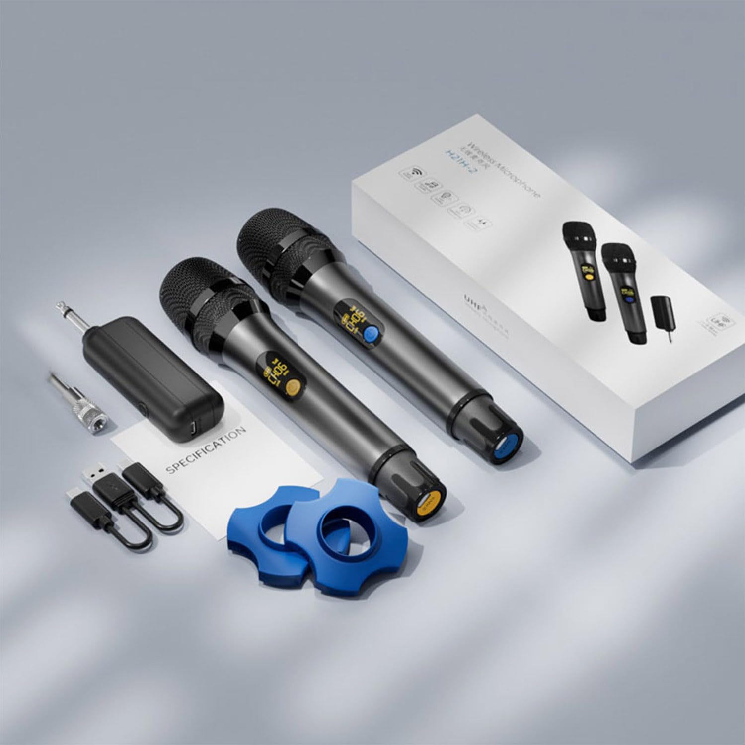 VOVIGGOL Micrófono Inalámbrico Profesional de Metal 2 Piezas, 50M UHF Sistema de Micrófono Dinámico Mano con Receptor Recargable, para Canto de Karaoke, KTV Casero, Boda, DJ, Fiesta, Discurso