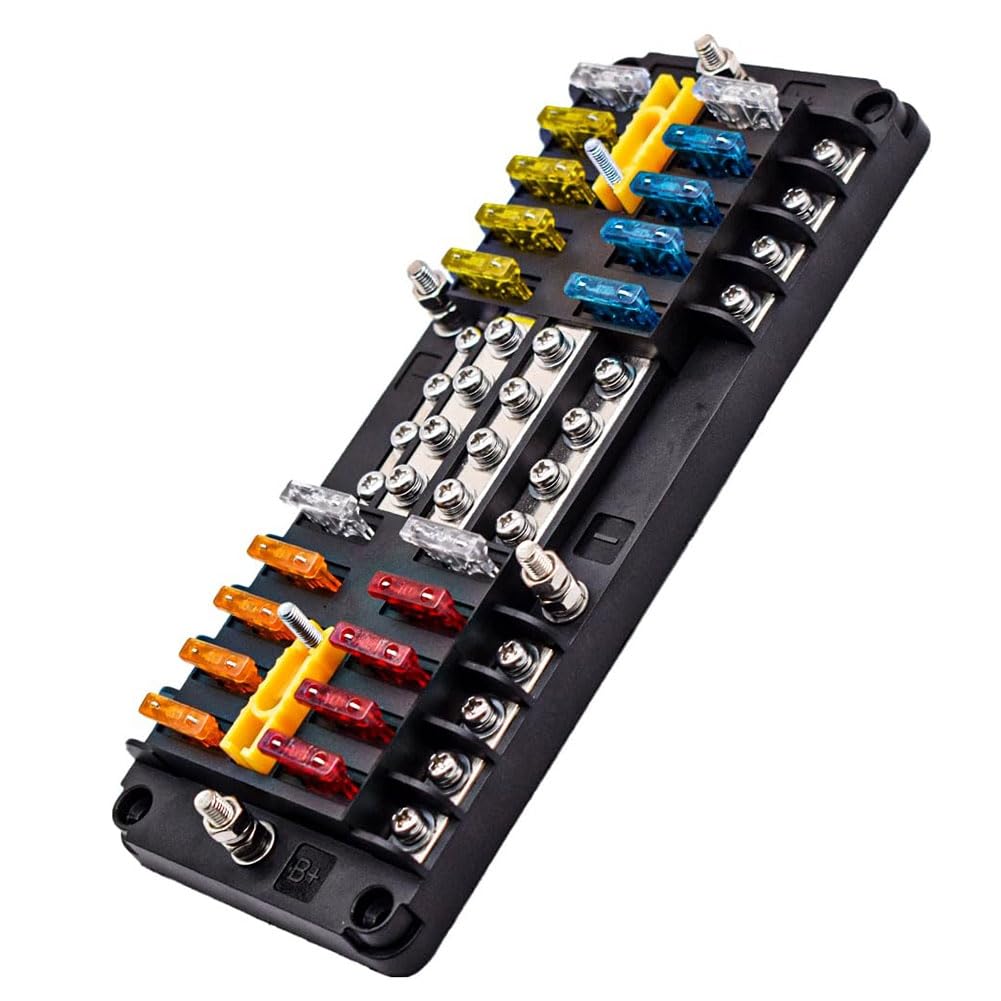 Bloc de Fusibles à Lame 20 Voies, Porte-Fusible 16 Circuits, Panneau SUB DC avec Terre et Couvercle pour Voiture, Bateau, Tricycle, Camion