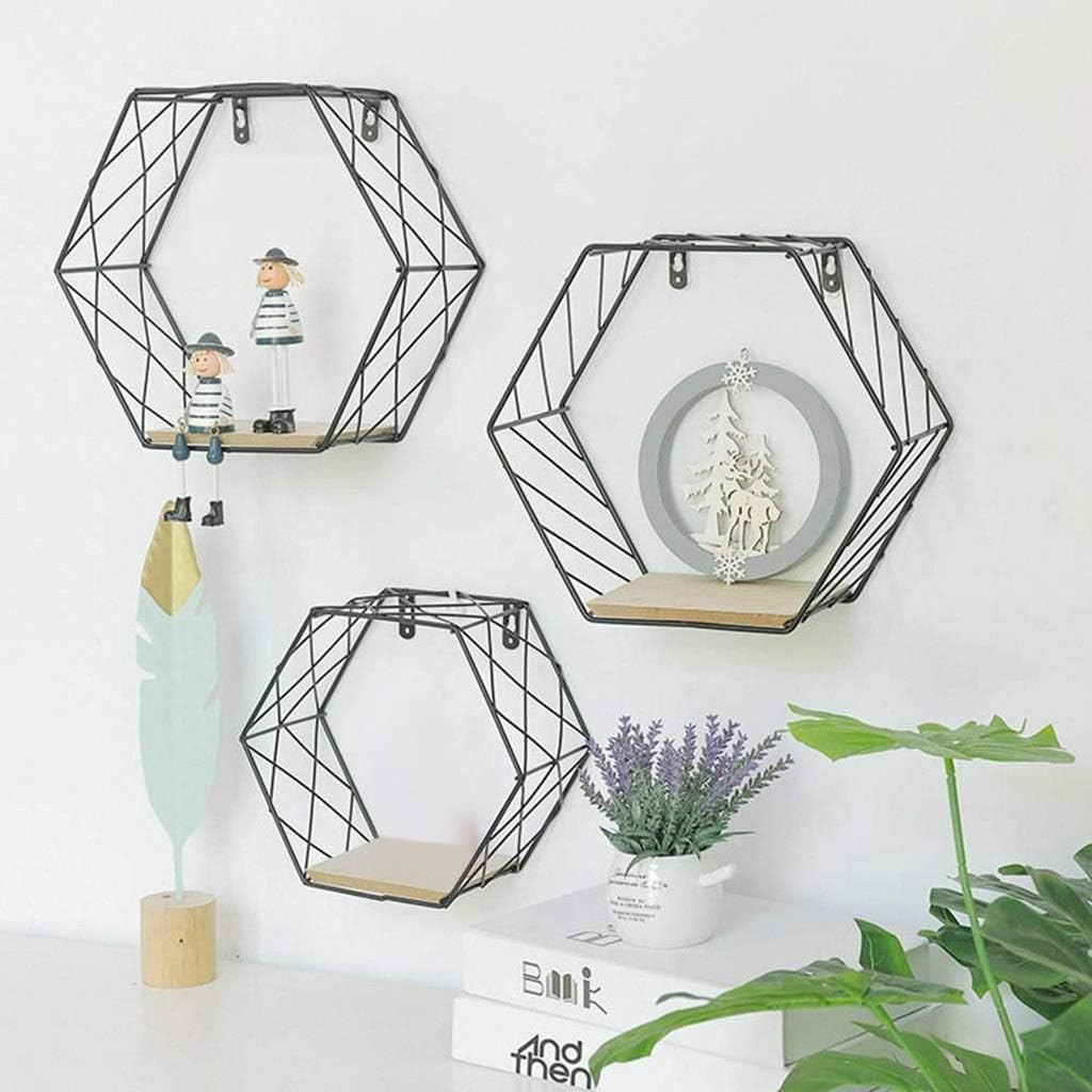 Iron Hexagonal Grid Wall Shelf Combination Hanging Geometric Figure Decoration Home Hole Hollow Out Stainless Steel Shelf (Color : A-22x20cm) (B)