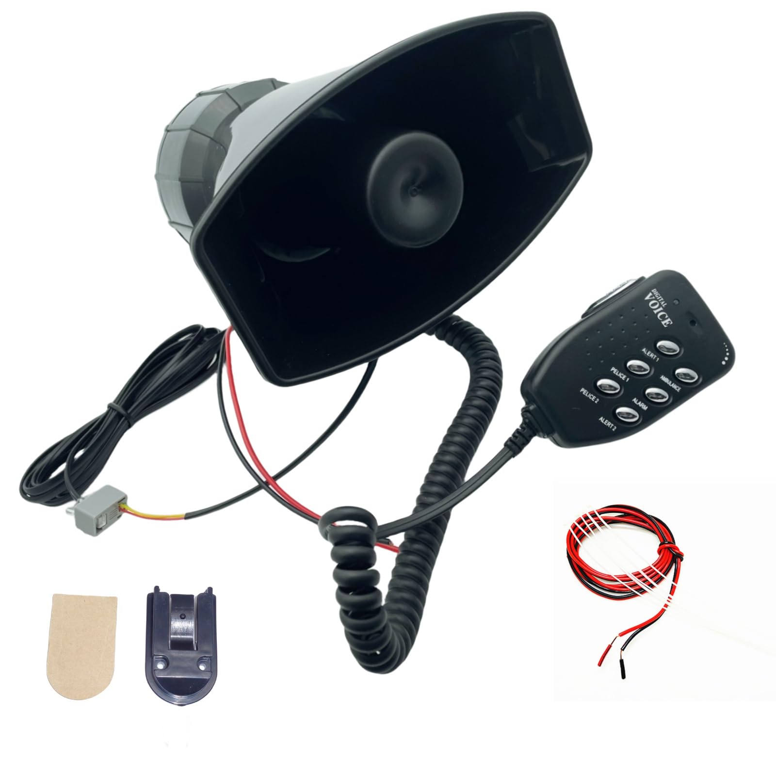 Avertisseur sonore de police 6 tons 12 V - Klaxon électrique - Installation facile - 135 dB - Volume réglable - Noir - Pour voiture, bateau, bateau, etc