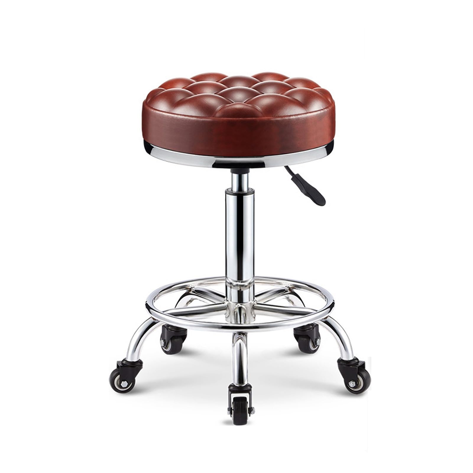 Taburete Giratorio con Ruedas y Reposapiés Taburete Peluqueria Profesional Regulable Altura 42-55cm, para Trabajo, Estudio, Oficina, Clínica(Red)