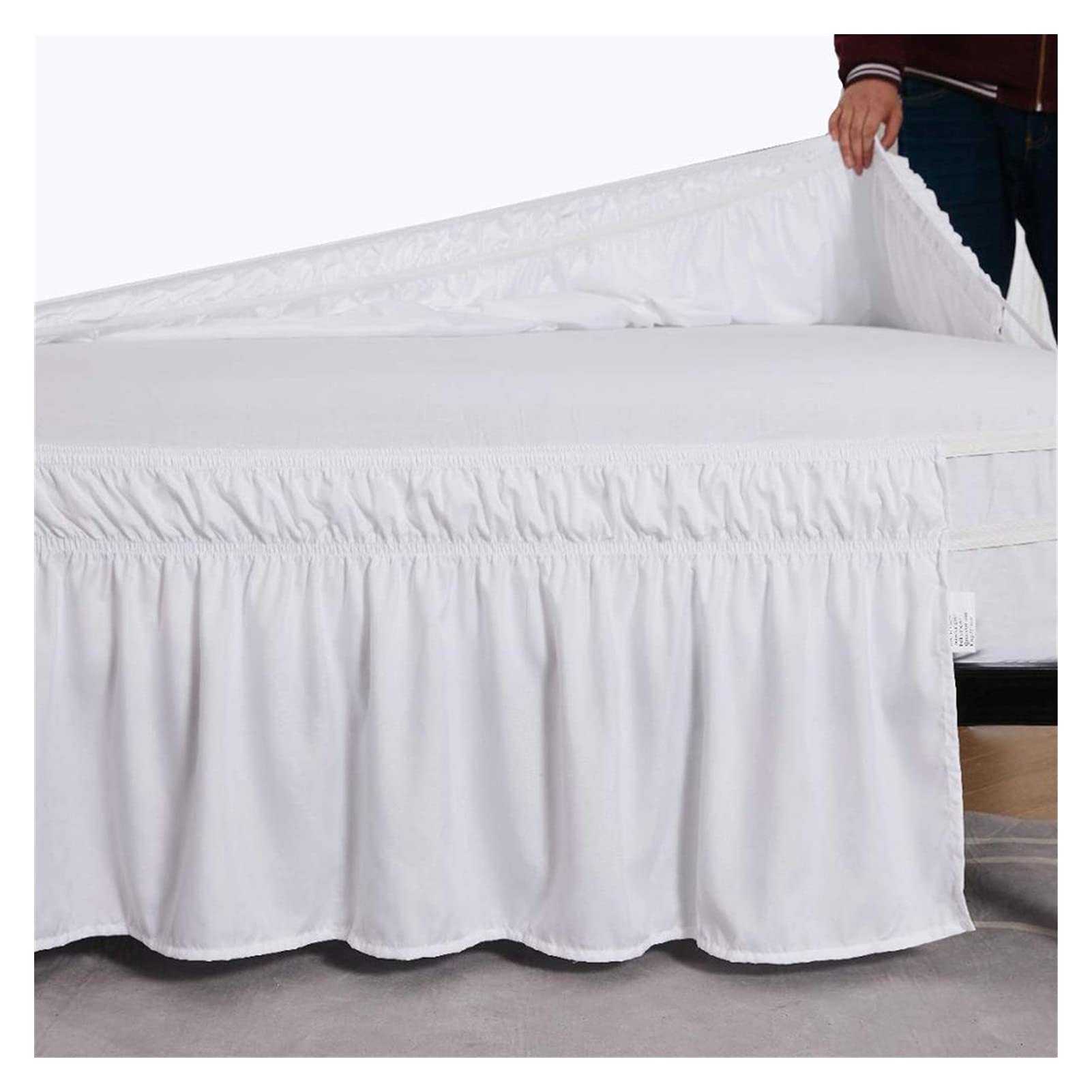 Housse Cache-sommier 3 Plis Dkdo - 90x190cm Avec Volants 30cm - Blanc