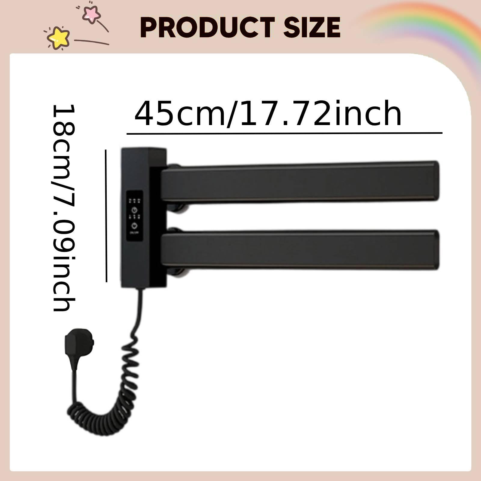 Scaldasalviette Elettrico Supporto Salviette Elettrico Doppia Barra Asciugatura Rapida Impermeabile Alluminio Adatto per Bagno Doccia Spa, Nero