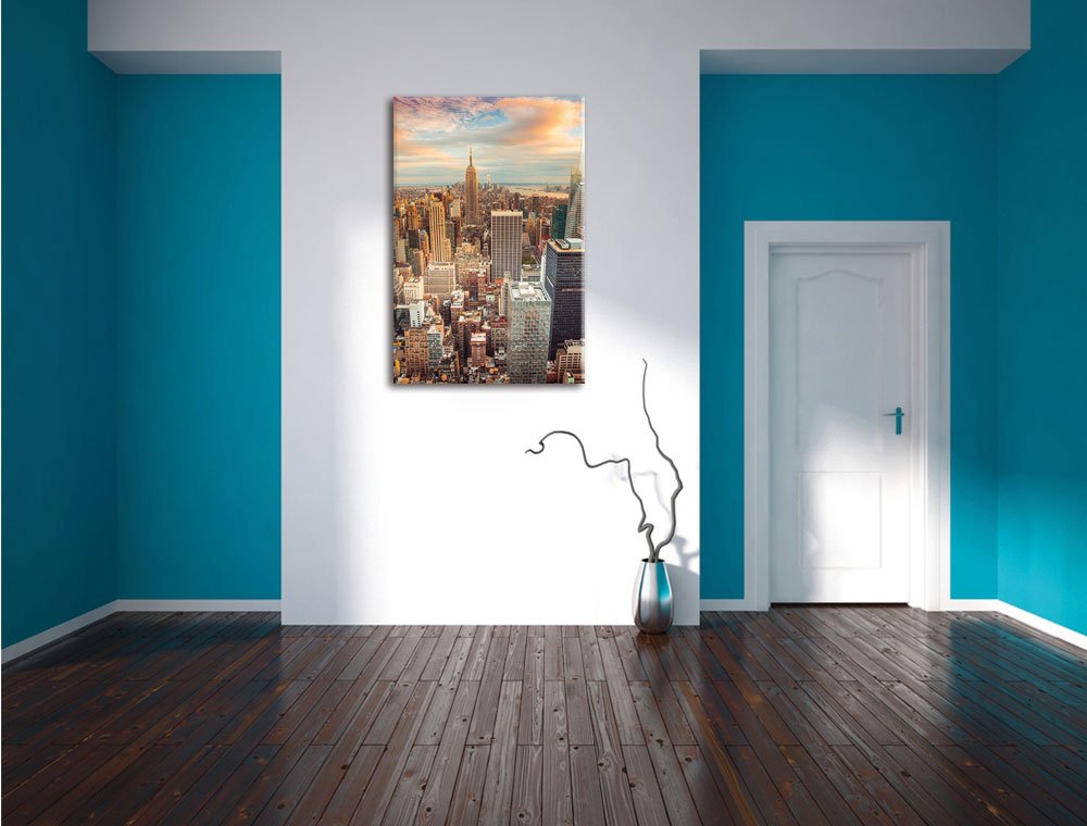 Pixxprint Skyline von New York, Größe: 120x80cm, Leinwandbild, fertig gespannt, Wandbild, Dekoration, Kunstdruck, kein Poster