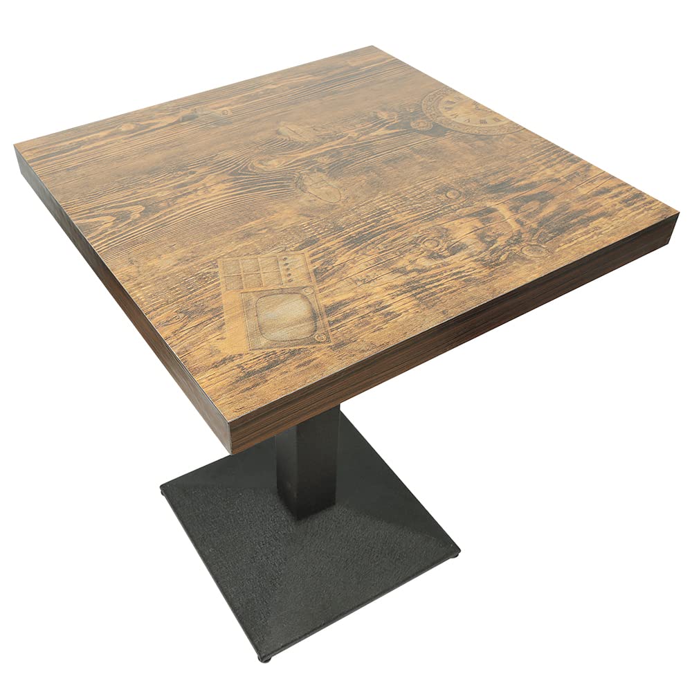 HUOLE Table de Bar Carrée Industrielle Rétro - Table à Manger Bistrot en Bois avec Pied Central, Charge Maximale 120KG, 60 x 60 x 75 cm (Horloge)