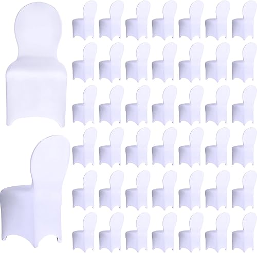 150 fundas blancas para sillas de banquete, de poliéster, parte delantera plana, de elastano, elástica, protector elástico para silla, para bodas, disponible en Yaxa Peru