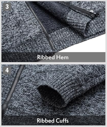 Image of LLdress Mens Knit Cardigan Sweaters Sherpa Lined Full Zip Hoodie With Pockets