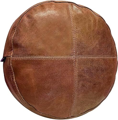 100% Genuine Leather Round Pillow Covers, Soft Leather Cushion Case, Living Decor, Home Decor, Housewarming, Farmhouse Throw Case Cover (Stitched - Tan, Diameter 18